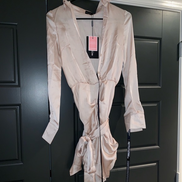 pretty little thing satin shirt dress